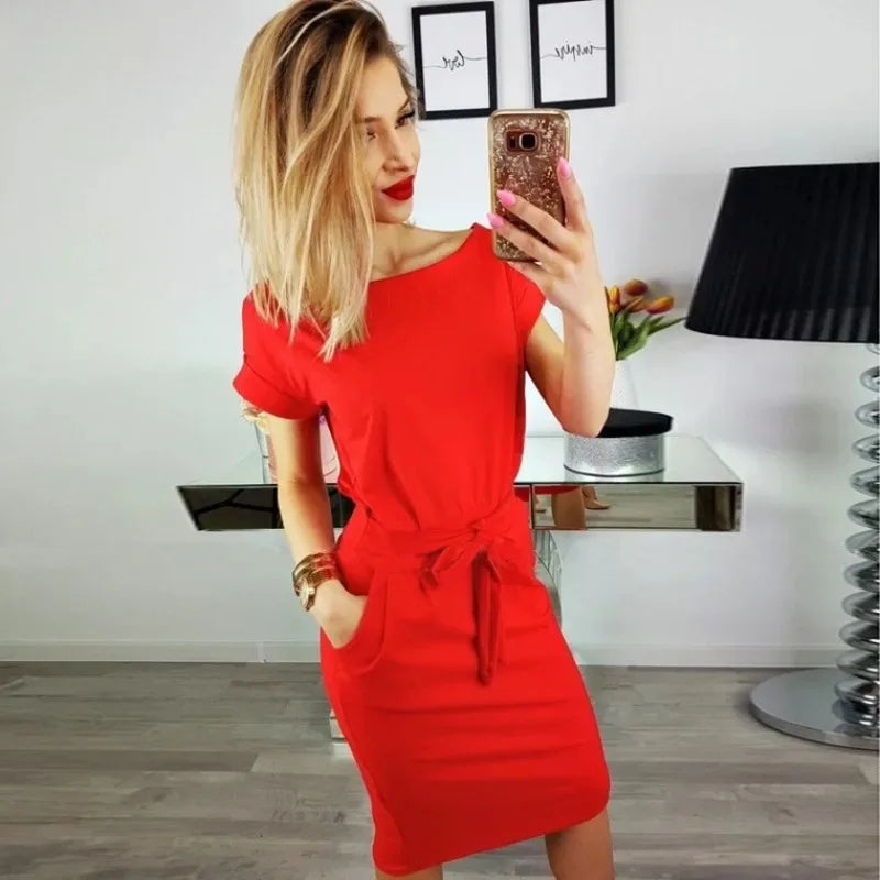 New Summer Casual Short Sleeve O-Neck Striped Oversize Women Dresses Slim Bodycon Dress Female Solid Pockets Midi Cotton Dress New Summer Casual Short Sleeve O-Neck Striped Oversize Women Dresses Slim Bodycon Dress Female Solid Pockets Midi Cotton Dress